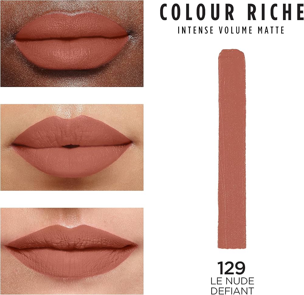 أحمر الشفاه المخملي المطفي لوريال باريس - 16H Volumizing Matte، درجة 129 (Le Nude Defiant)