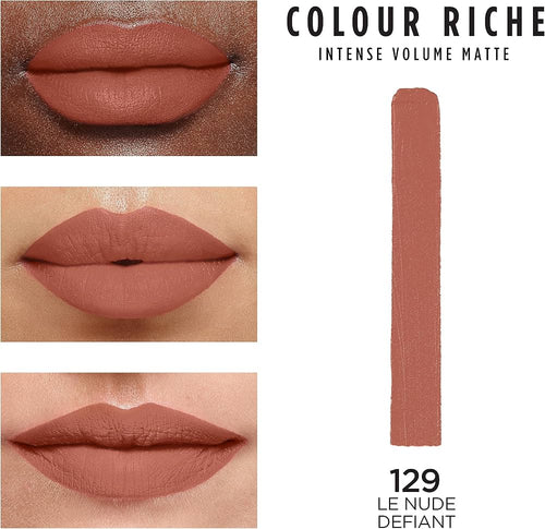 أحمر الشفاه المخملي المطفي لوريال باريس - 16H Volumizing Matte، درجة 129 (Le Nude Defiant)