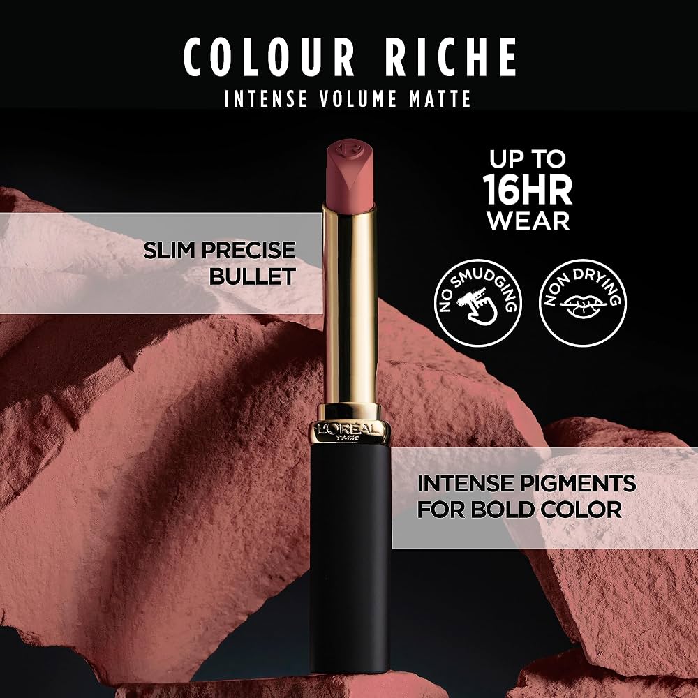 أحمر الشفاه المخملي المطفي لوريال باريس - 16H Volumizing Matte، درجة 129 (Le Nude Defiant)